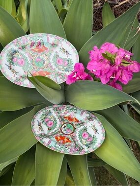 Vintage Pair of Famille Rose Medallion oval platters 13” x 9.5”